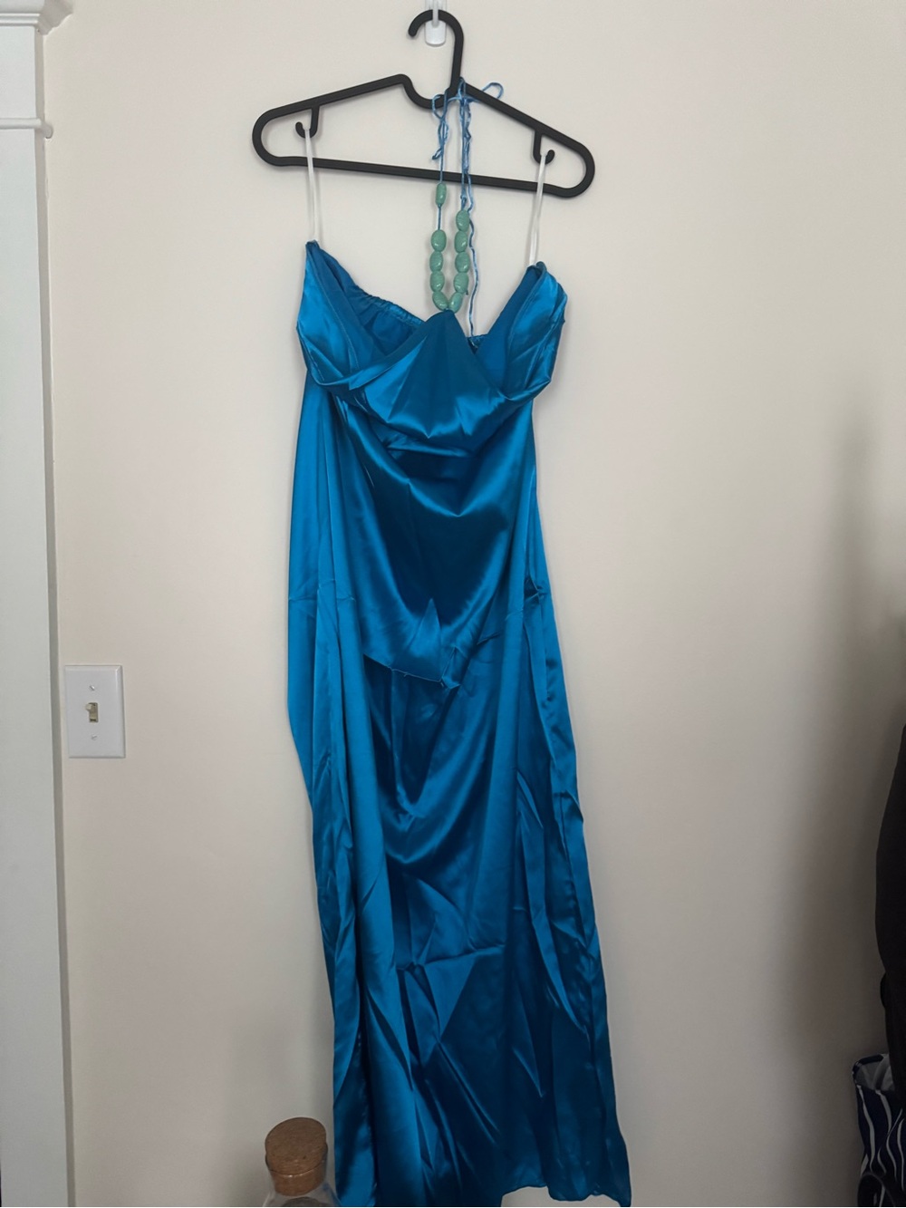 SHEIN Satin Teal Maxi Slip Dress with Spaghetti Straps
